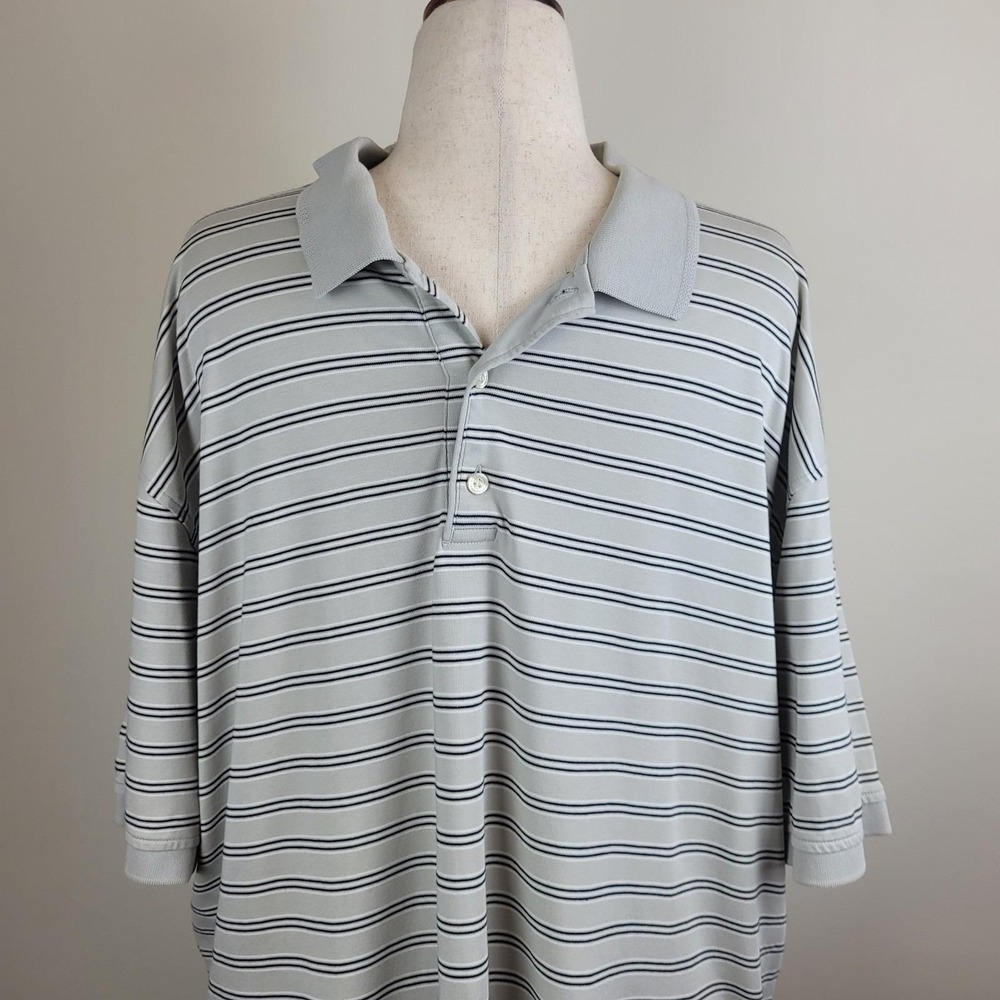 Vintage 90s Hathaway Polo Shirt Mens XXL grey Pima Cotton stripes 3 three button - Picture 3 of 16